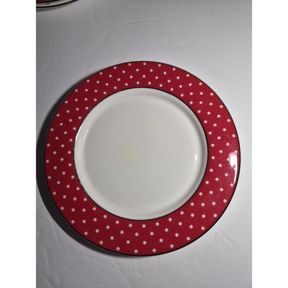 6 Kate Spade Lenox Polka Dot  3 Red And 3 Platinum  Appetizer Plates 5.75" - Picture 7 of 16